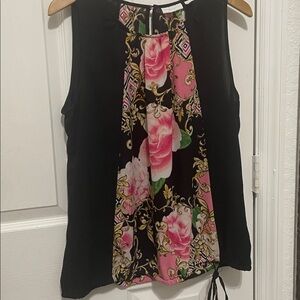 New York & Company Black Top with Colorful Floral Design